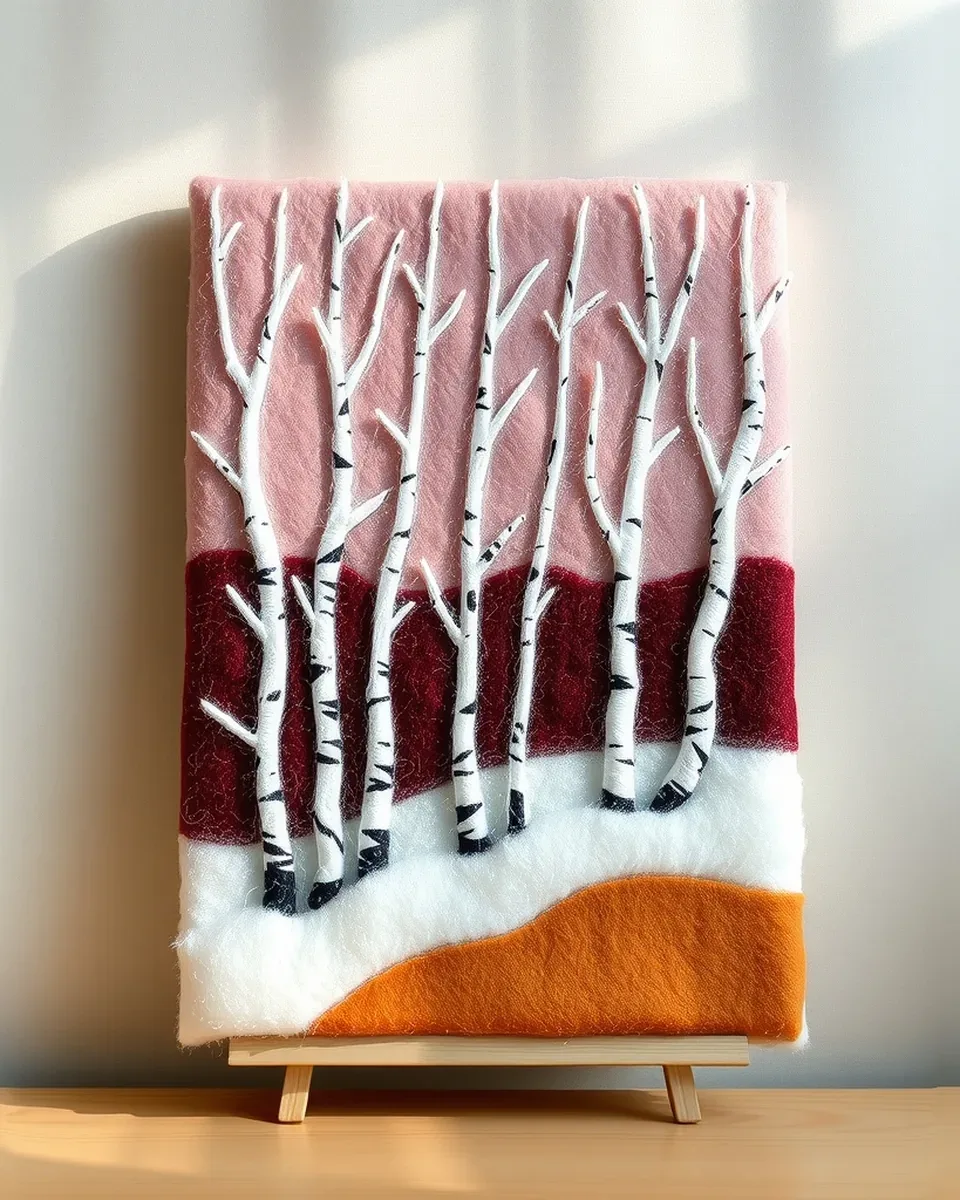 Wall panel Northern birches — Wet felting